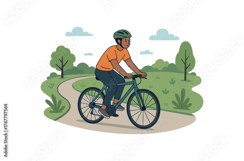 cycling path healthy commuting and outdoor activity flat vector illustration style isolated on white background
