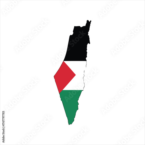 Palestine map illustration with national flag overlay and geometric elements