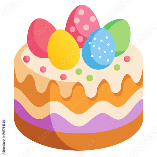 A festive easter cake decorated with sweet icing and colorful candy eggs