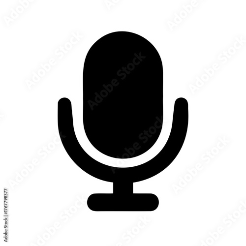 A simple black microphone illustration with an old fashioned, classic design