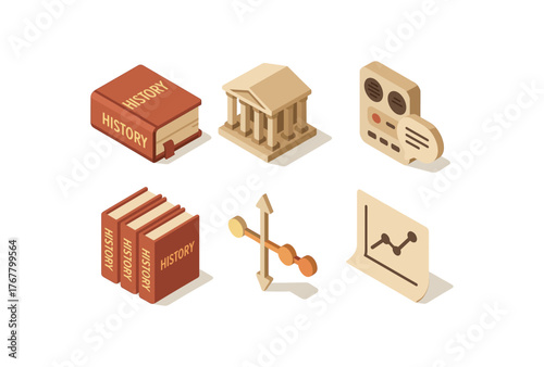 isometric icon items isolated on white background history encyclopedia volume history heritage site history oral tradition recording history chronicle series history periodization schema