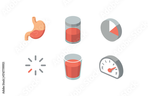 isometric icon items isolated on white background fullness stomach diagram fullness reservoir level fullness pie chart segment fullness loading spinner fullness vessel brim fullness fuel