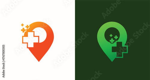 Location Medical Plus Cross Health Care Map Pin Logo Design Modern Clean Clinic Branding Icon

