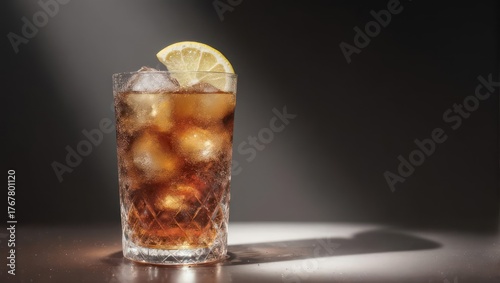 Wallpaper Mural Refreshing Cuba Libre Cocktail with Lemon Slice and Ice Cubes. Torontodigital.ca