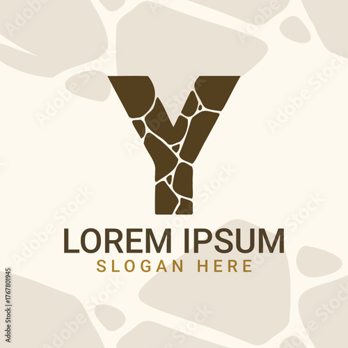 Letter Y rock stone monogram logo rugged masonry geology natural textured brand identity

