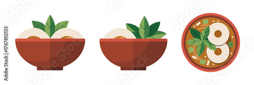 Salad bowl set, fresh greens and egg slices, vegetable toppings assortment, healthy lunch concept, menu elements, vector clipart