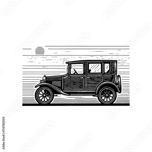Vintage classic car 1900's icon logo flat vector design