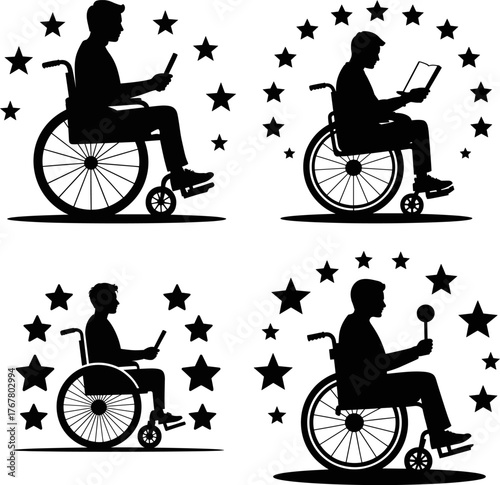 Love and Support Illustration with Wheelchair Silhouette Care and Support Concept Black Silhouette Illustration