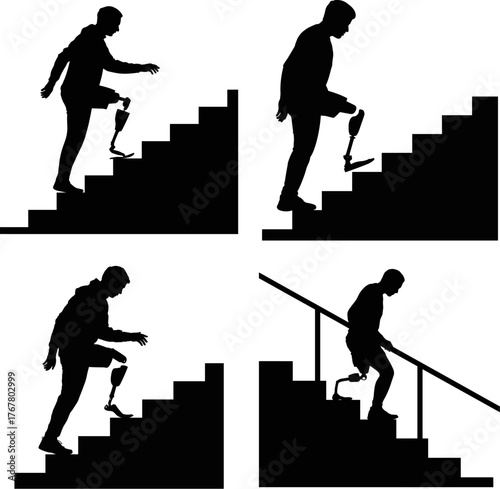 Vector scene representing family love and assistance for wheelchair users Disability Awareness and Kindness Silhouette Art inclusion for all desable parson skate walking stair desable parson walking