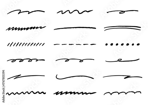 シンプルな手描きのアンダーライン素材セット