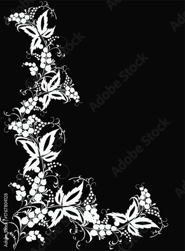 corner decorated by berries isolated on black background