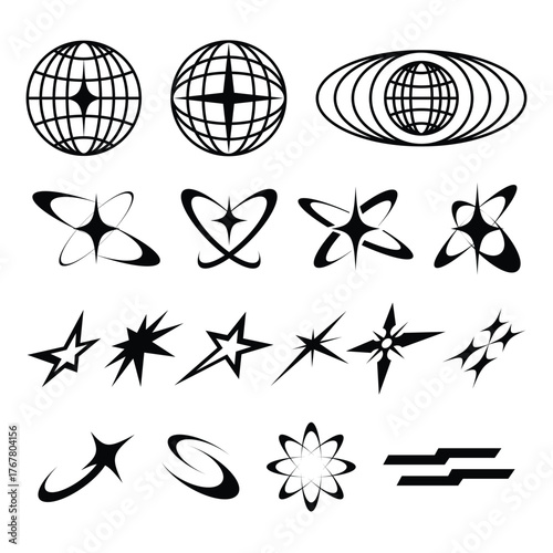 Abstract Geometric Symbols Collection in Y2K Futuristic Streetwear Style