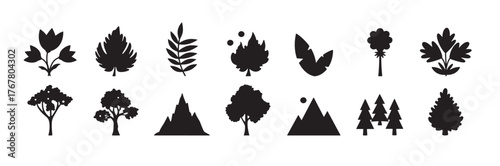 Business logo abstract geomatic shape flower botanical outline spiral motion swirl texture energy decorative icon symbol company vintage set circle leaf fire water wing bundle, vector illustration.