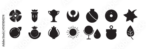 Business symbol abstract geomatic shape decorative botanical flower outline spiral swirl energy motion texture set vintage circle leaf fire water bird wing retro,  vector illustration.