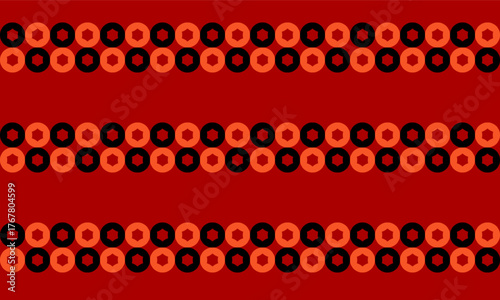 vintage black and yellow ring dot arrange horizontal row repeat seamless style on red background design for fabric print or t-shirt paint or backdrop wall