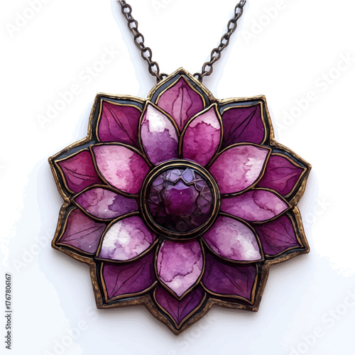 Mandala Necklace, watercolor clipart vector, isolated on a white background.