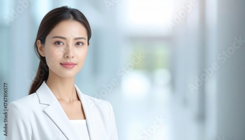 Free Download Professional businesswoman posing in modern office space portrait bright ambiance confident expression - GFXLoad