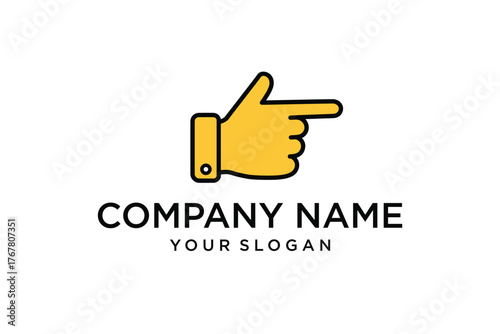 Simple Yellow Pointing Hand Logo Template. Direction Indicator or Call to Action Concept for Business Branding.