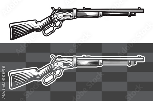 Western Rifle Vector Illustration in Vintage Engraving Style Perfect for Posters Stickers Logos and Historical Artwork Featuring Classic Lever Action Gun Design Symbolizing the Spirit of the Wild West