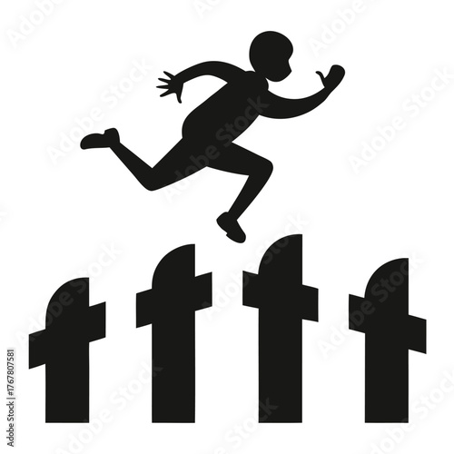 Silhouette person jumping over hurdles sport