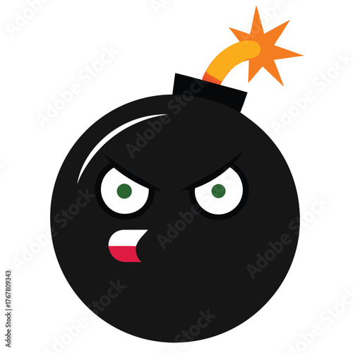 Angry black bomb with lit fuse explosion fire
