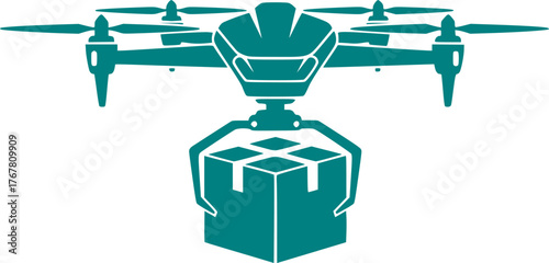Last-Mile Delivery Drone Silhouette - Logistics Automation Black Vector Icon for Supply Chain Tech on White