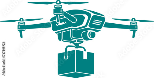 Last-Mile Delivery Drone Silhouette - Logistics Automation Black Vector Icon for Supply Chain Tech on White