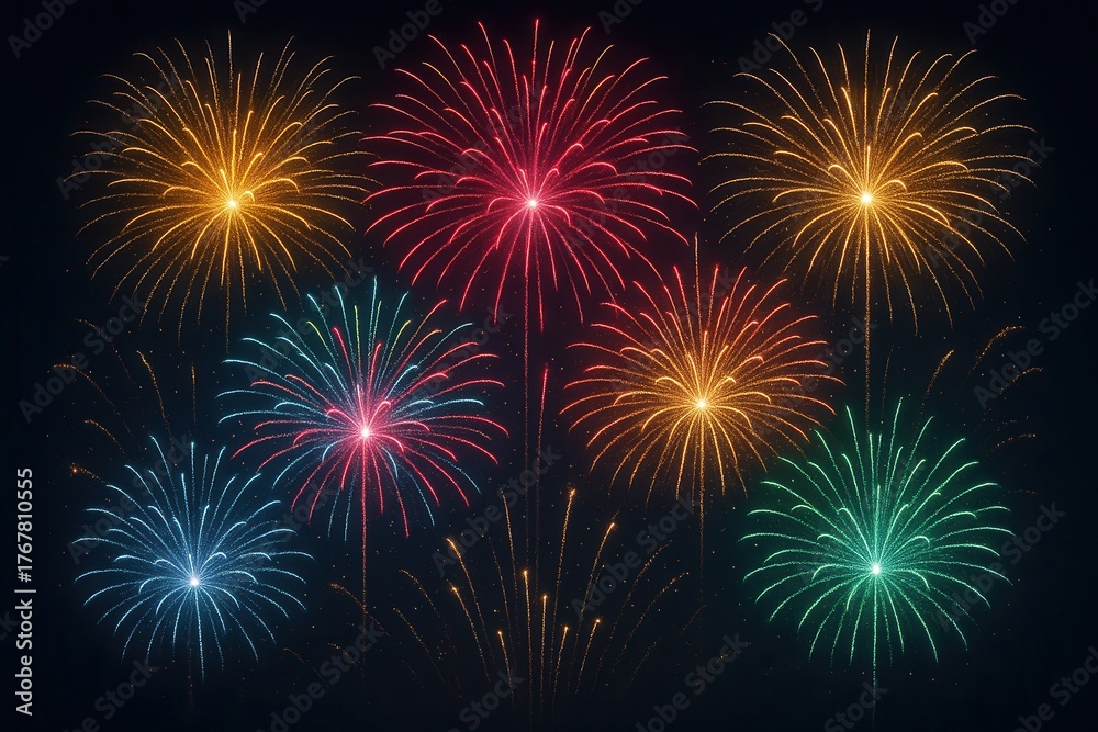 Naklejka premium Colorful fireworks light up the night sky during a celebration.