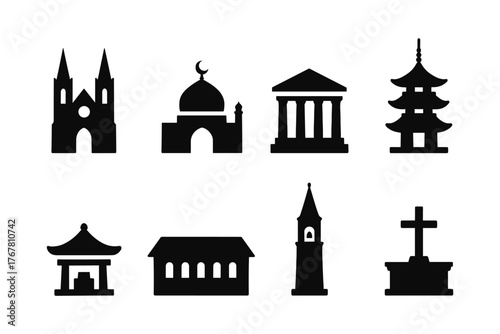 Silhouette icons of global religious and cultural architecture