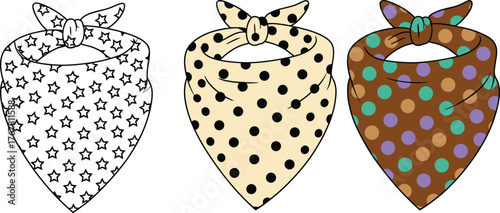 Bandana, fashion accessory, textile pattern, star print, polka dot, multicolor design, stylish fabric, trendy headwear, casual style, bohemian look