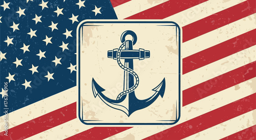 Anchor graphic on a vintage American flag background.