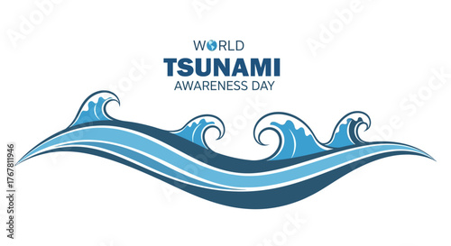World Tsunami Awareness Day graphic with stylized blue waves.