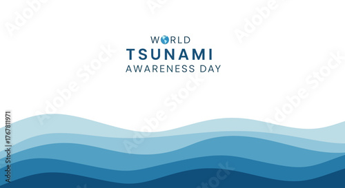 World Tsunami Awareness Day graphic with blue wave design.