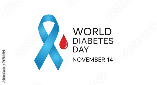 World Diabetes Day image with blue ribbon and blood drop.