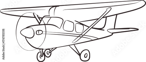 Black and white sketch of a propeller driven aircraft airplane drawing