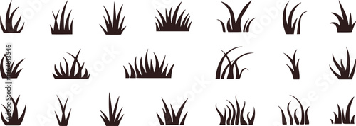 Dark grass tufts collection silhouettes dark brown