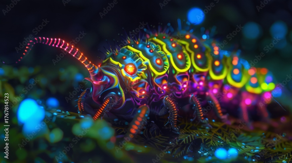 Fototapeta premium neon caterpillar 3D.
