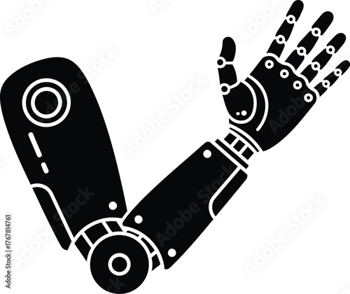 Prosthetic hand prototype vector illustration. Bionic hand with five fingers silhouette