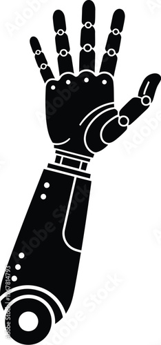 Prosthetic hand prototype vector illustration. Bionic hand with five fingers silhouette