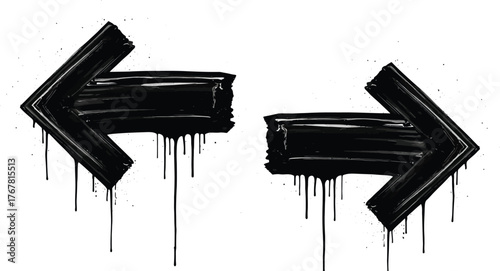 Two graffiti arrows pointing in opposite directions with dripping paint effect on white background