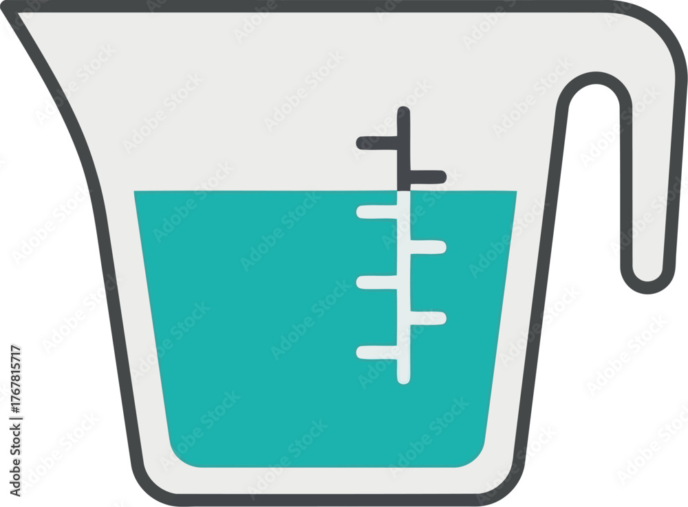 Obraz premium Measuring cup with liquid culinary tool kitchenware science lab equipment vector