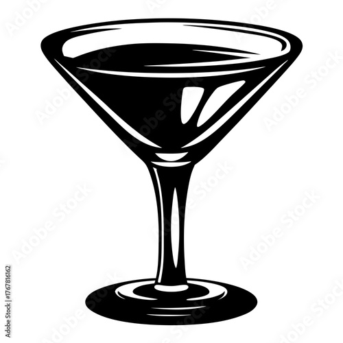 Classic martini glass filled with dark liquid implied reflected light