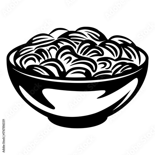 Stylized bowl of noodles monochrome line art food image