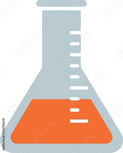 Orange liquid in erlenmeyer flask scientific experiment laboratory research vector
