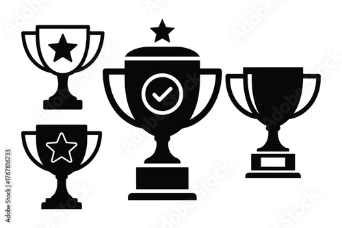 Trophy achievement award silhouette icon vector set
