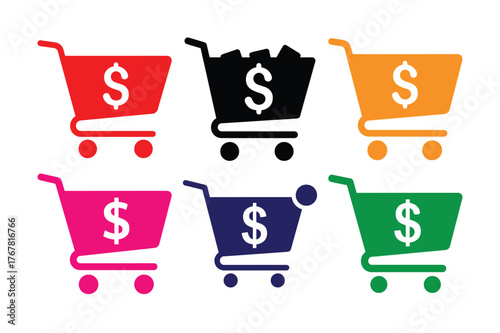 Ecommerce shopping cart with dollar sign vector set