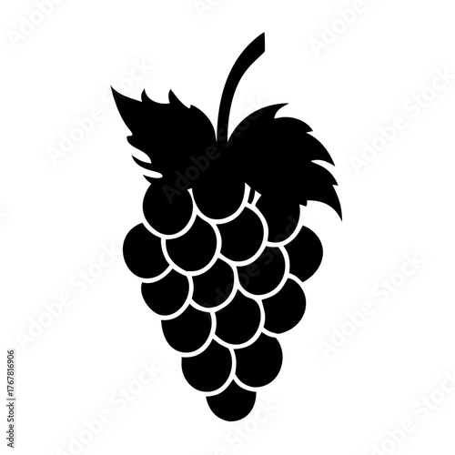 Black silhouette of a bunch of grapes with leaves