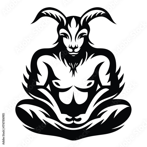 Mysterious satyr meditating in a stylized pose