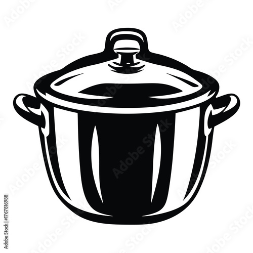 Shiny stainless steel saucepan with lid for cooking kitchenware