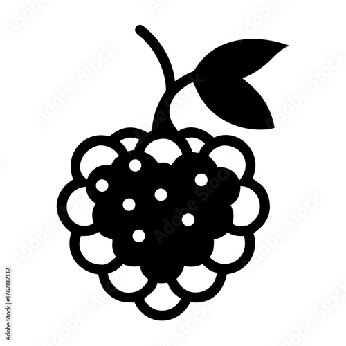 Black icon of a raspberry with leaves
